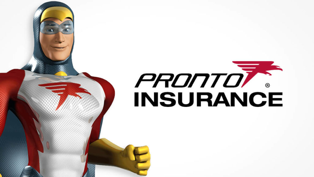 Pronto Insurance logo, includes the Pronto Insurance superhero mascot "Captain Prontisimo"